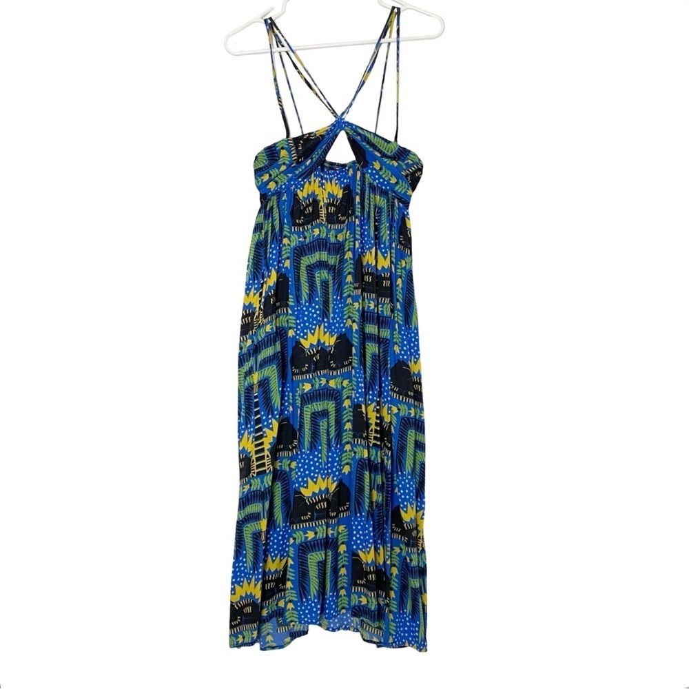 Incerti Anthropologie Dress Womens Size Small Midi Strappy Bandeau Blue Black